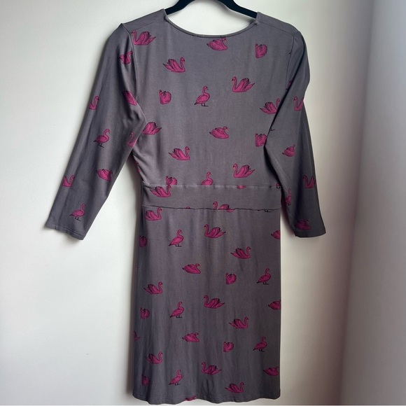 Boden Gray Ruched Sheath Dress with Pink Swans - Picture 7 of 16